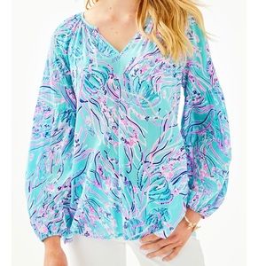 NWT Lilly Pulitzer Winsley Top Size XL Bayside Blue Under the Moon
